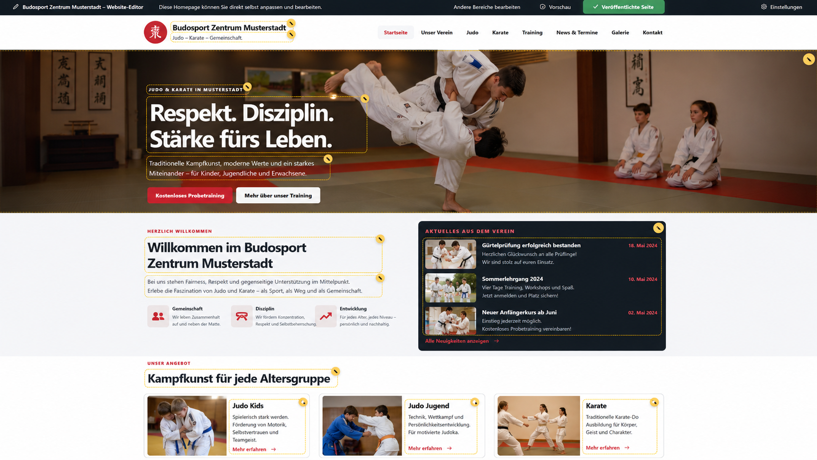 Beispiel Vereins-Homepage 🥋 Judo & Karate